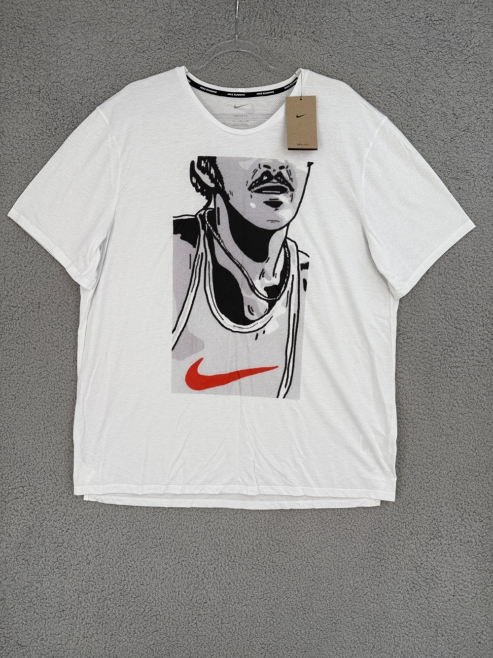 Nike Running Dri-Fit Men’s XL short sleeve vented t-shirt White Red Swoosh new